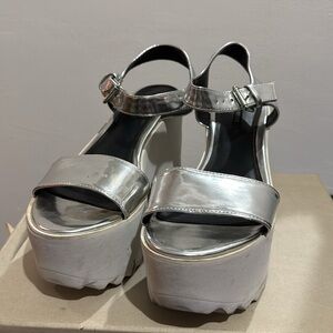 F21 metallic silver platform shoes